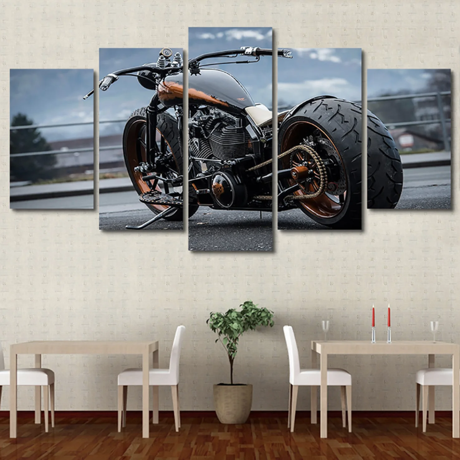 Modern No Framed Poster Art Orange Sport Racing Motorcycle Canvas Wall Print Painting for Decoration