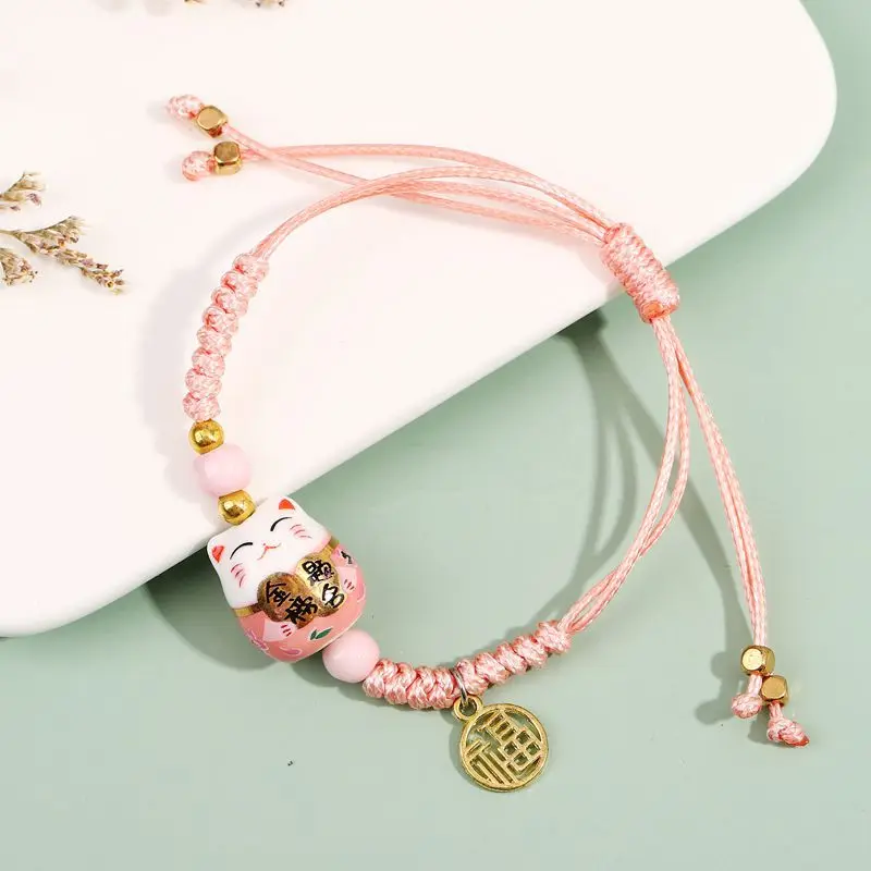 Simple Cute Ceramic Cat Braided Rope fortunate charm bracelets bulk for fresh student girlfriends