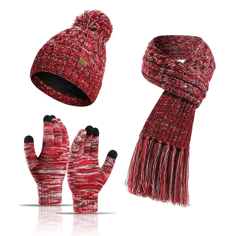 Hot Selling European And American Style Winter Hat Scarf Set Fashionable And Warm Knitted Gloves