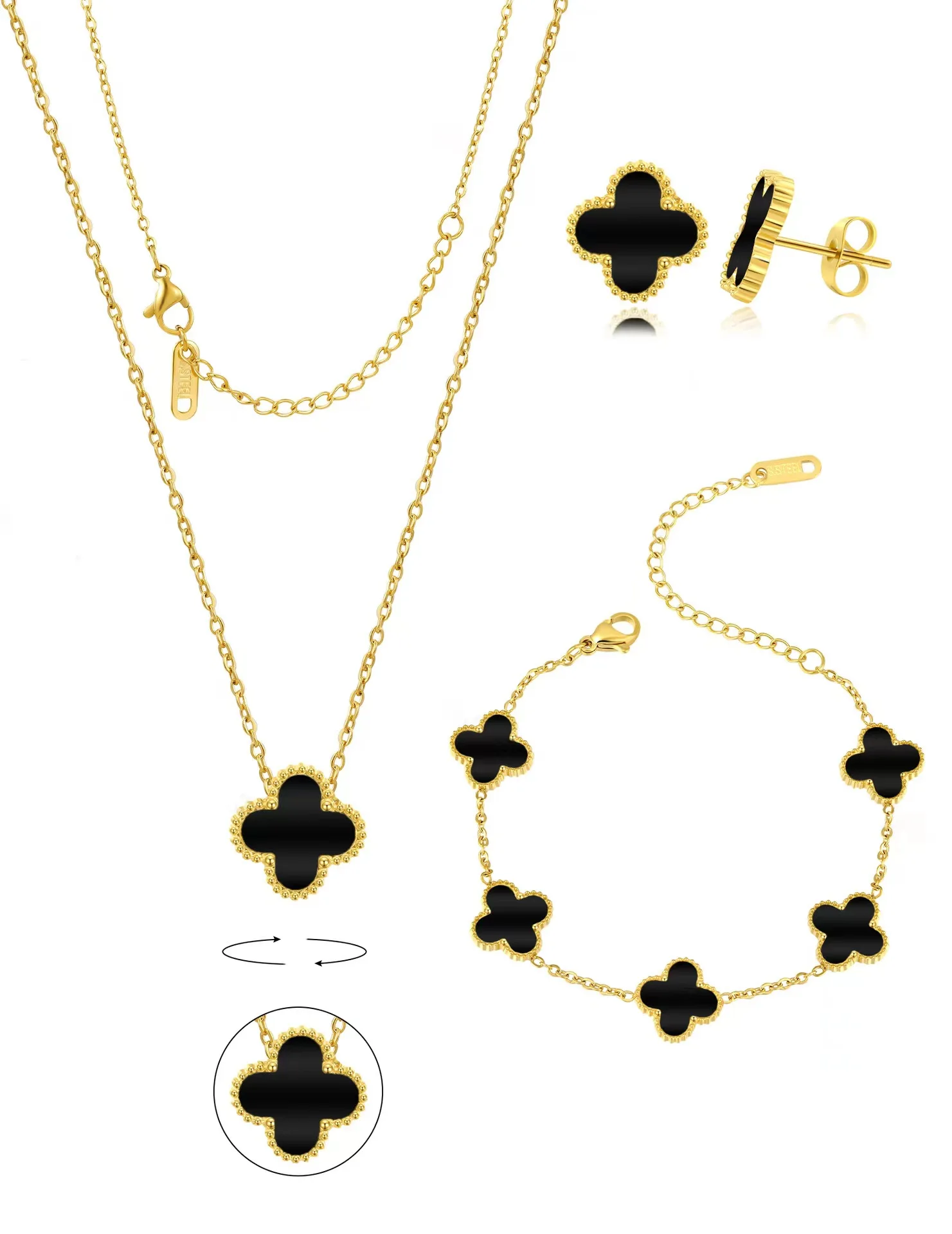 18K Gold necklaces women Fashion Necklace Flower Lucky Pendant Exquisite Earrings necklaces women Set Girl