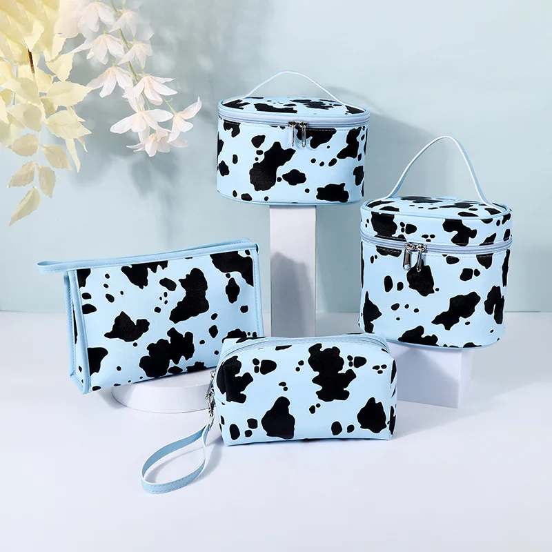 Ins New Large Portable Wash Bag Waterproof Cow Pattern PU Leather Cosmetic Cases Creative Travel Storage Bag