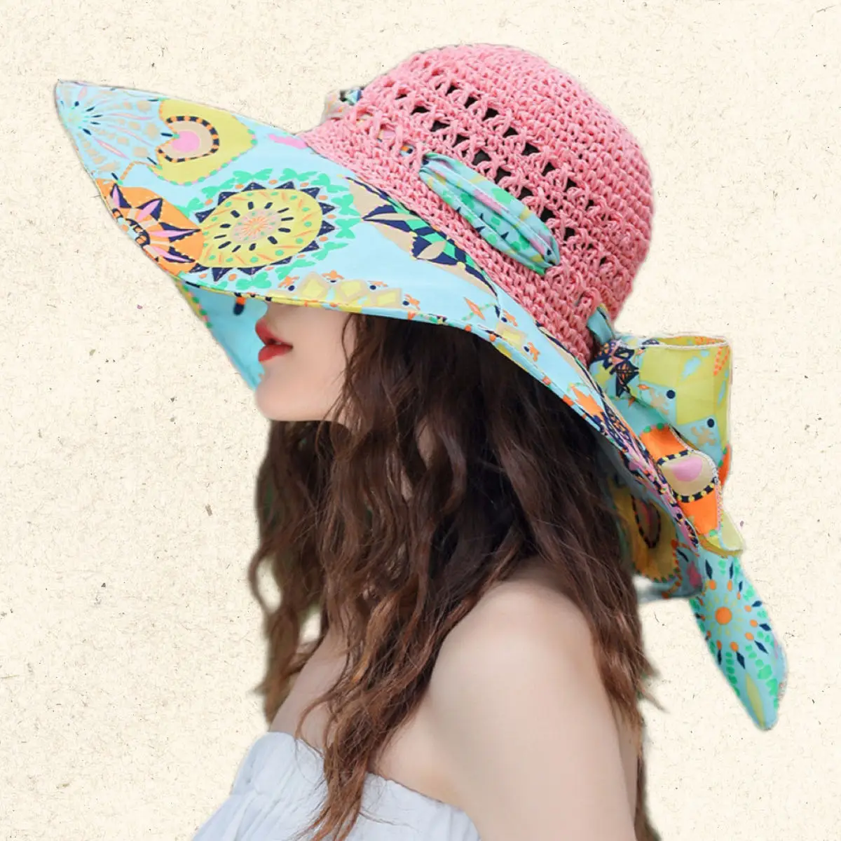 flower  wide eaves hat Custom Bucket Hats UV Protect Crochet Knitted Fishermen Straw Beach for Fishing Casual & Travel
