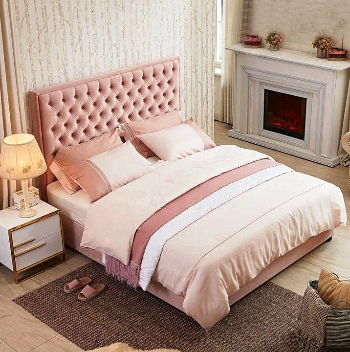Modern style queen size bedroom set 1.2m 1.8m double single bed new model pink button king  bed