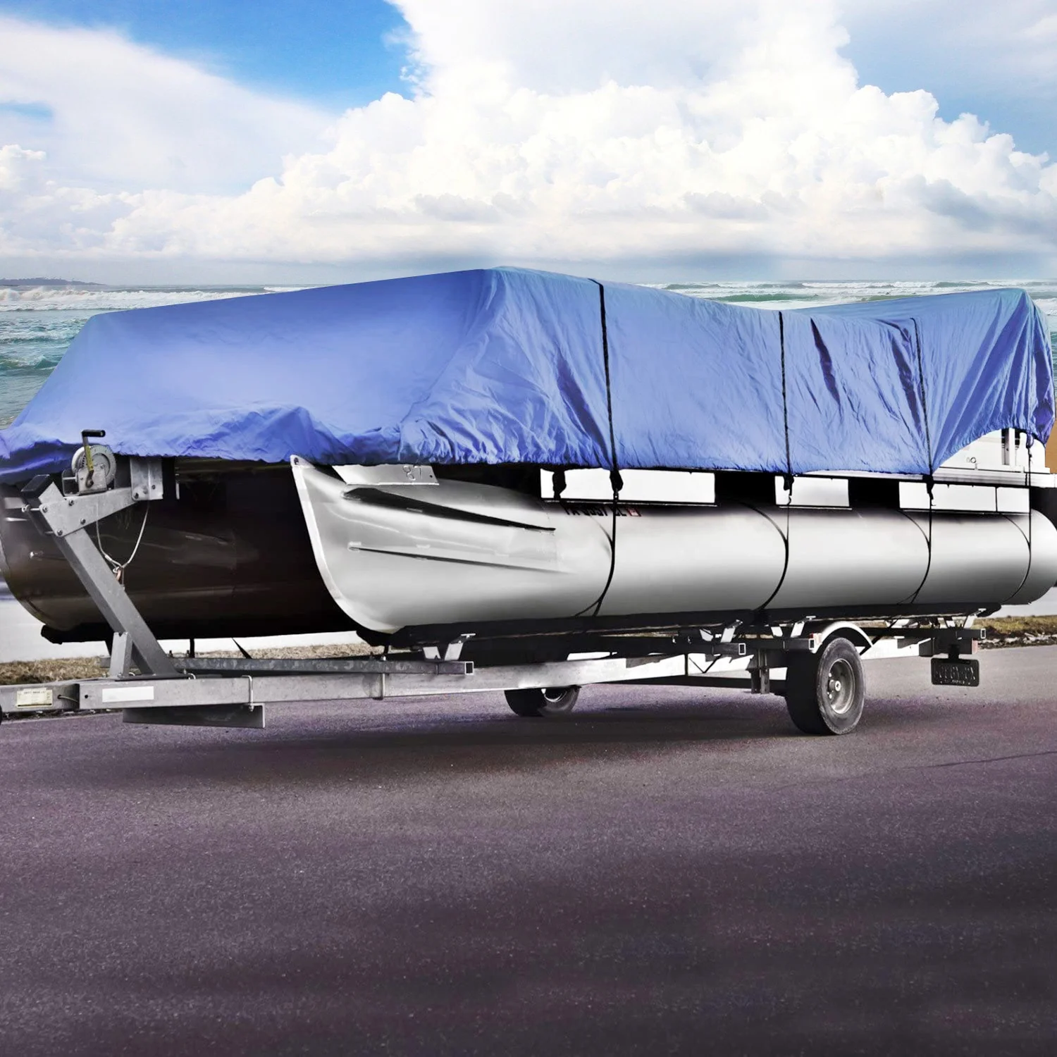 
V-shaped Hull, Trimaran Fishing Ski Professional Style Bass Boat 600D Waterproof Towing Speed Boat Cover 