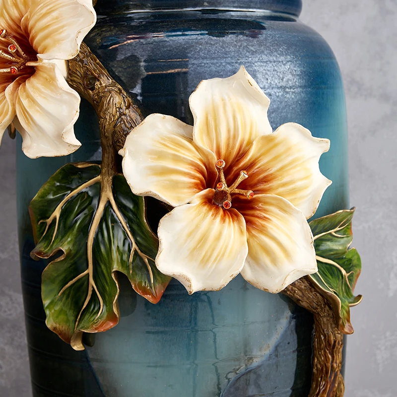 SANLOREN New collection luxury big tall large size blue color ceramic floor flower vase for TV bench hallway foyer vestibule