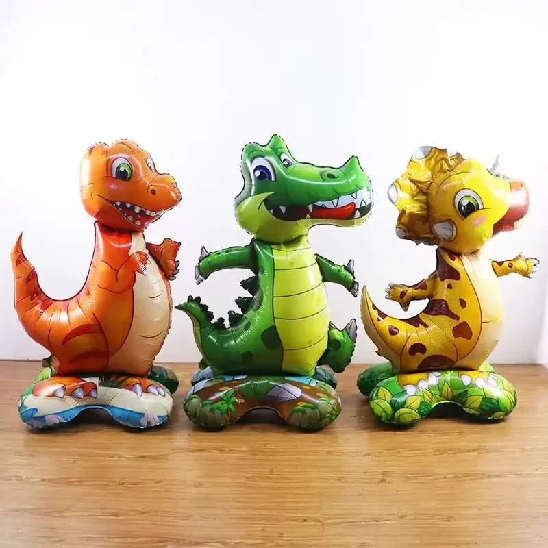 China Supplier 3d Stand Dinosaur Foil Balloon Huge Jungle Cartoon Balloons For Kids Birthday Party Decoration