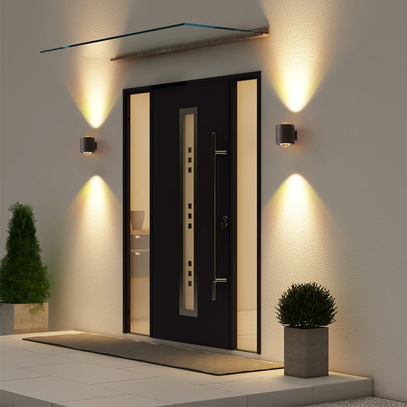 Современный Стиль 2*6 Вт черный хрустальный объектив вверх и вниз светодиодные наружные настенные светильники