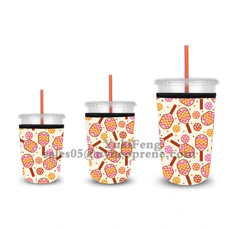 Neoprene Coffee Cup Sleeve for 1 Set Insulated Iced Cup Holder with Pickleball Paddle Patterns