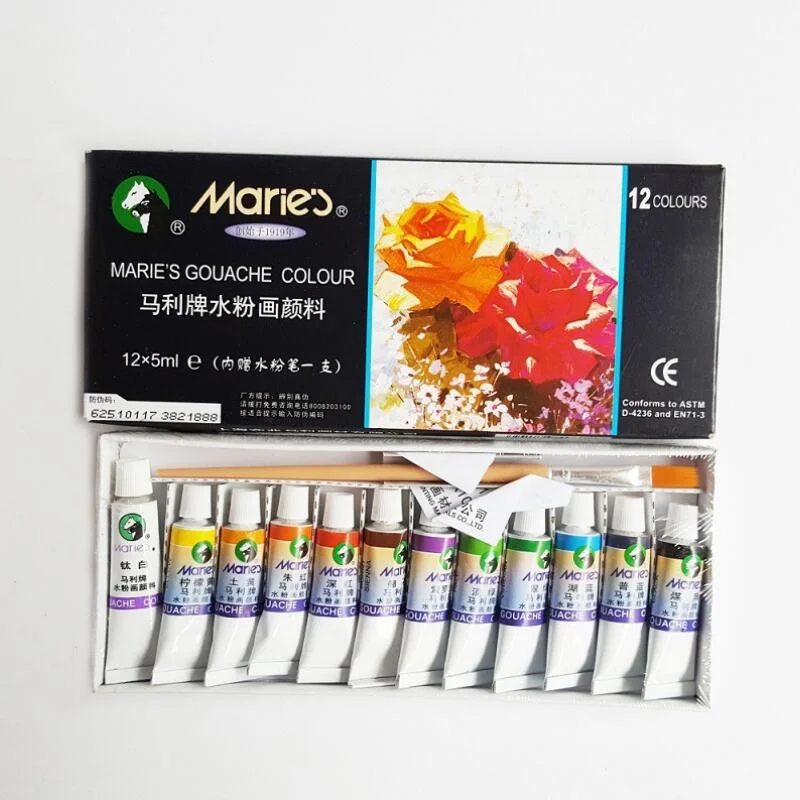 Оптовая продажа, 12 цветов, 5 мл, коробка для рисования гуашью, рисования, эскизов, рекламная живопись, художественная краска