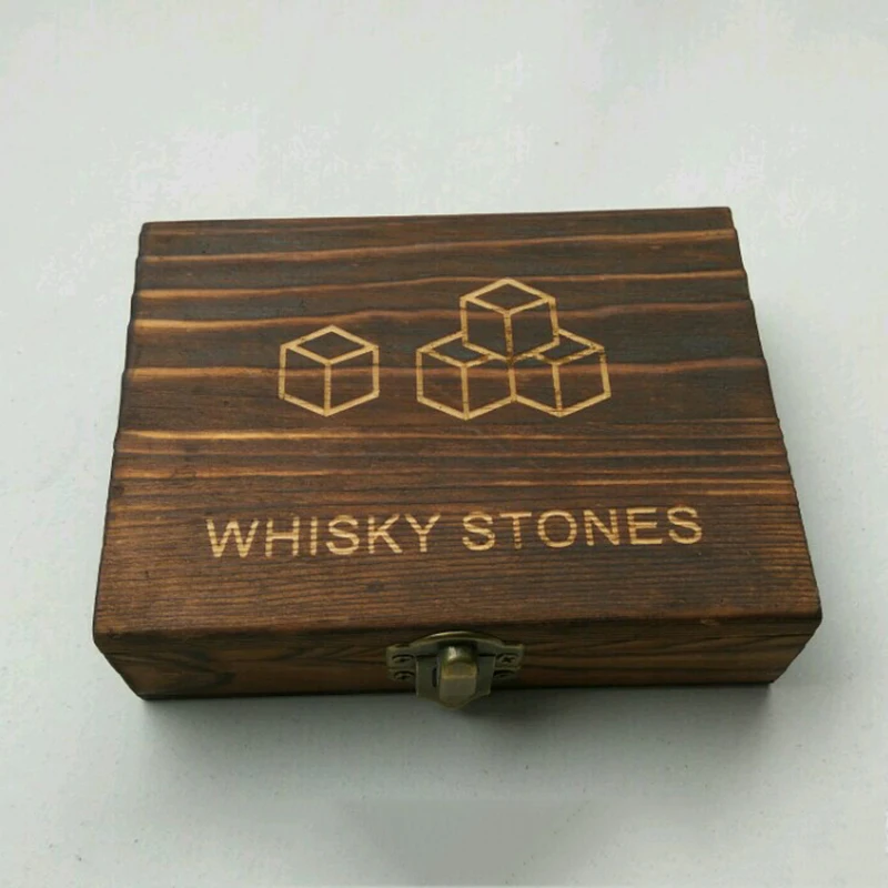 Christmas Bar tools 9pcs/set Natural Granite Whisky Chilling Stones Reusable Beer Wine Whiskey Cooling Rocks in wooden box