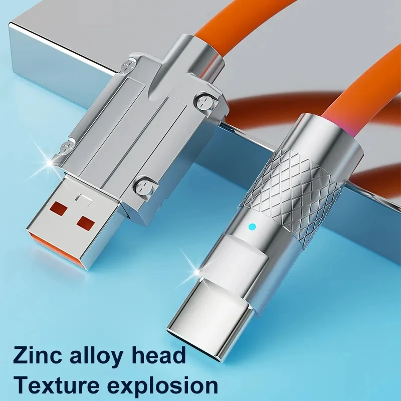 Сверхбыстрый зарядный кабель 120 Вт 6 А металлический цинковый сплав жидкий силикон Micro USB Type-C для передачи данных Android