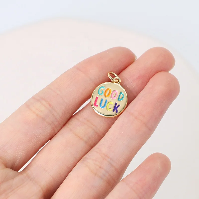 Wholesale Custom China Factory Fashion DIY Lucky Charm Accessories Gold Plated Enamel Good Luck Pendant For Necklace Jewelry