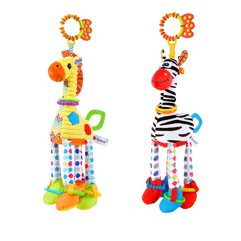 Soft Giraffe Zebra Animal Handbells Rattles Plush Infant Development Handle Toys WIth Teether Baby Toy For Newborn Gifts