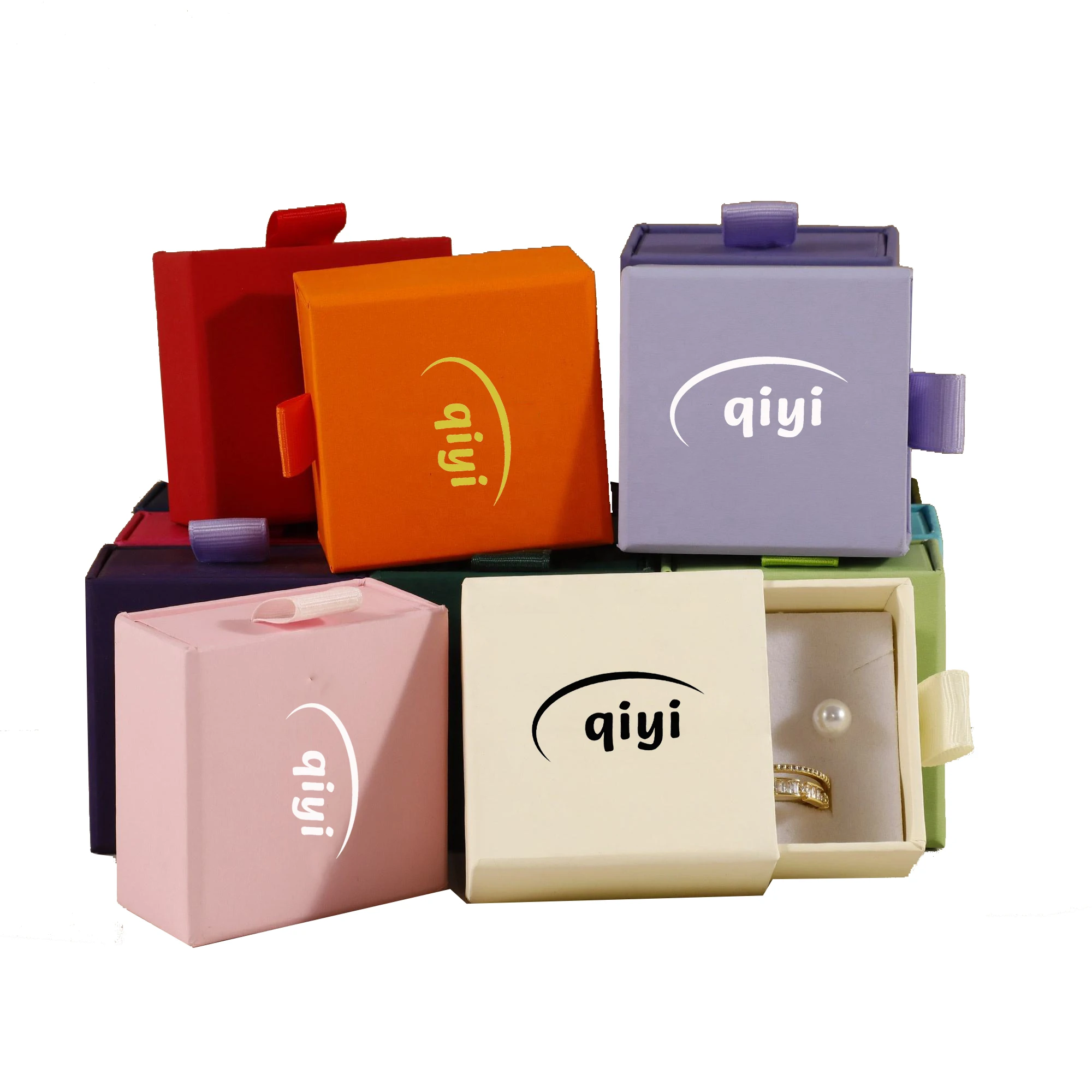 8*8*3cm wholesale custom logo paper jewelry boxes hard rigid cardboard sliding gift packaging box