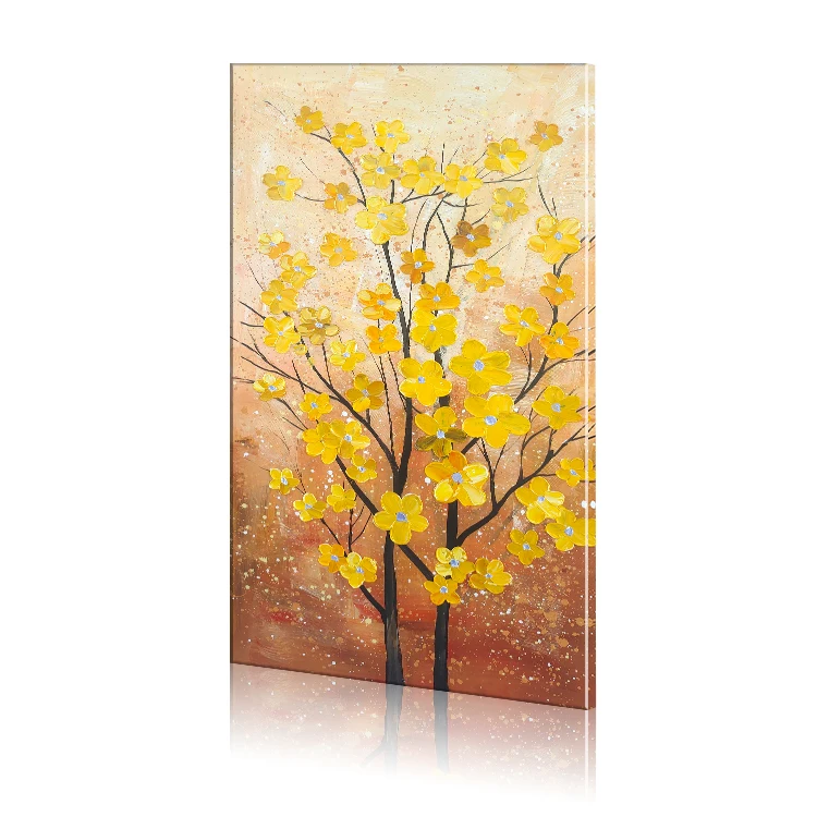 Pop art gold art abstract acrylic painting on canvas yellow tree texture painting 100% hand paint oil painting modern artwork