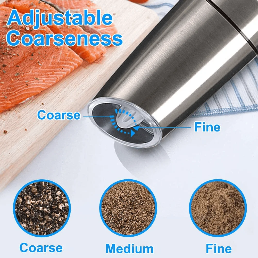  Battery Electric Operated Spice anti gravity Salt and Pepper Grinder Set Mill with LED Light MILLS Stainless