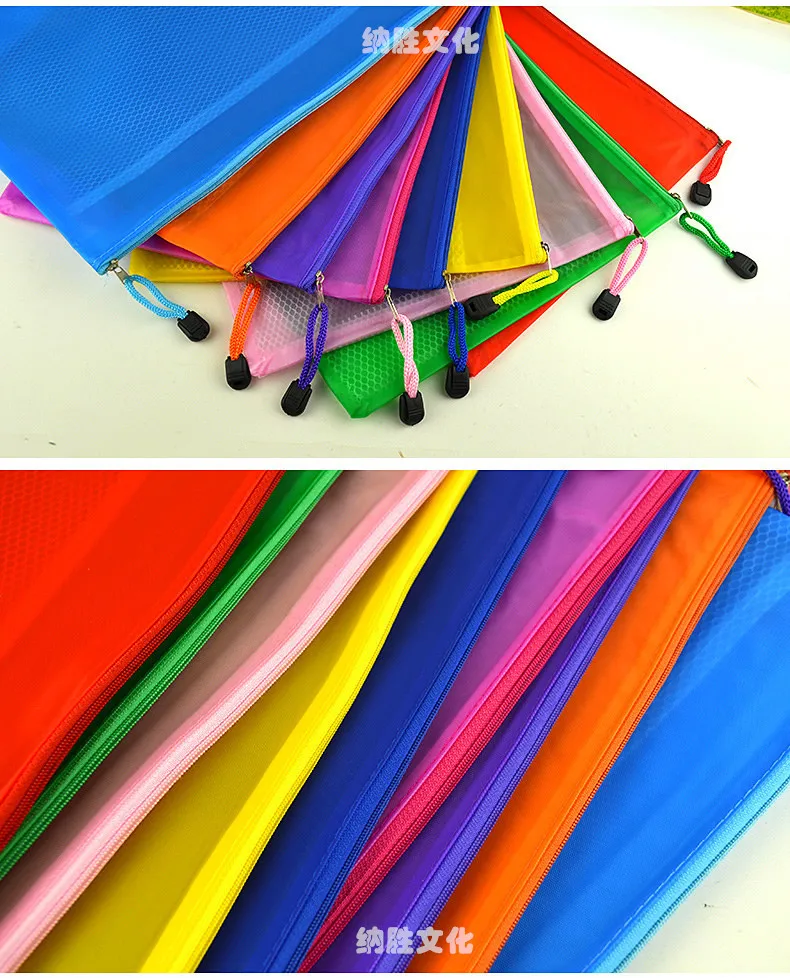 Colorful Double Layer canvas Cloth Zipper Paper File Folder Book Pencil Pen Case Bag File Document Bags