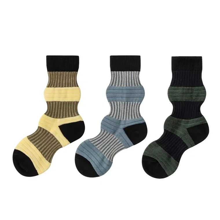 2022 high quality Custom striped lantern socks factory customize crew calcetines custom socks Pleated jacquard contrast socks