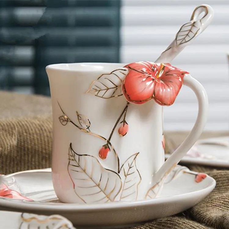 Factory direct selling cheap price creative design porcelain coffee cup and cup saucer with spoon