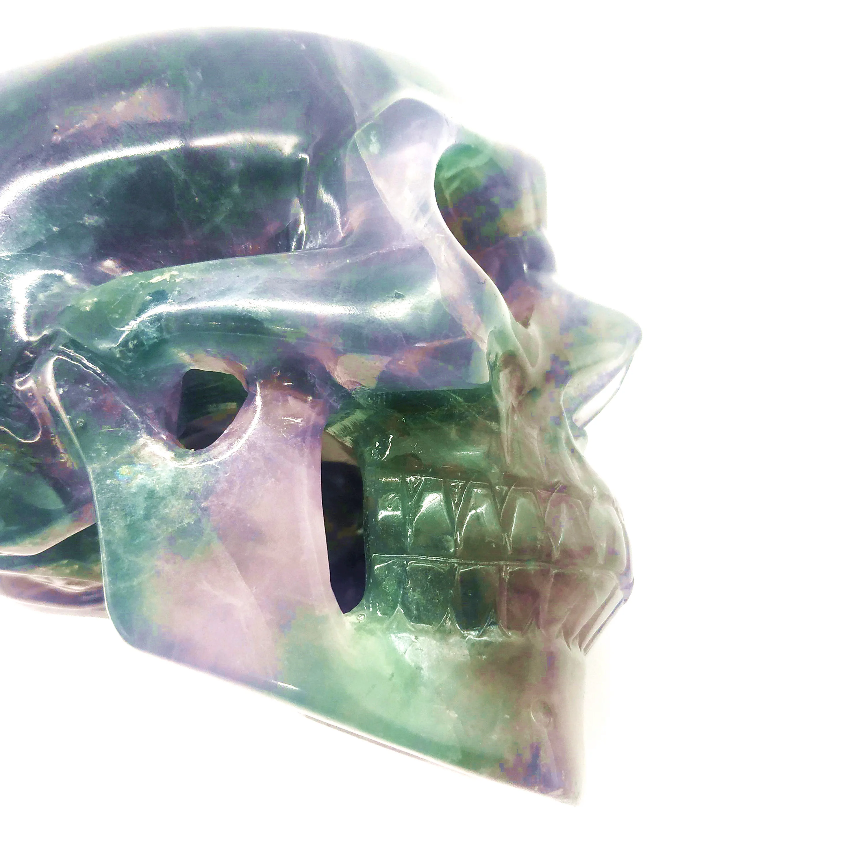 Wholesale Gemstone Natural Quartz Crystal Skulls Folk Crafts Hand Carved Rainbow Fluorite Skulls