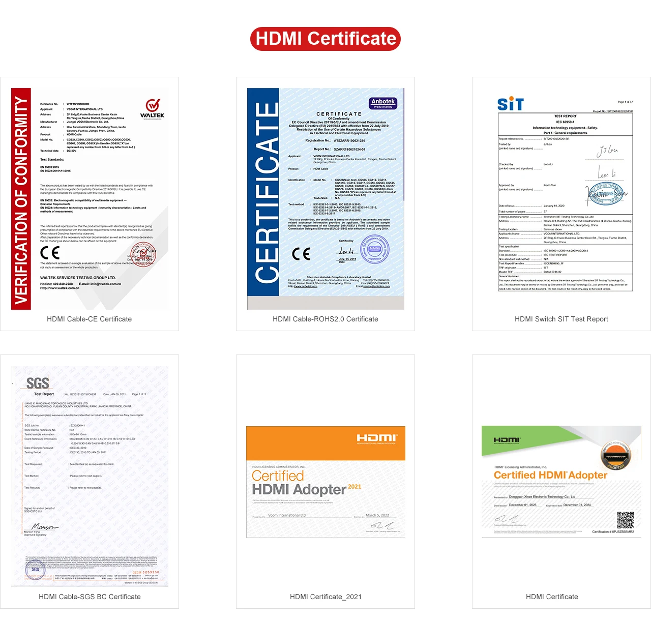 VCOM HDMI Certificate 2023