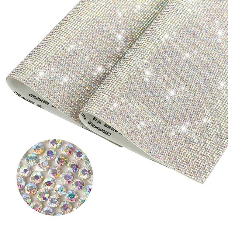 Glitter Bling 40*24 Round White Crystal Self Adhesive Flatback Rhinestone Sticker Sheet