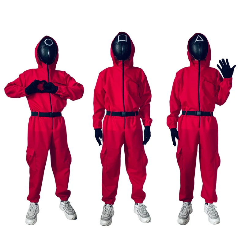 Korean Tv Squid Game Jumpsuit Unisex Cosplay Clothes Halloween Costumes Same Paragraph Red Jumpsuits With Belt