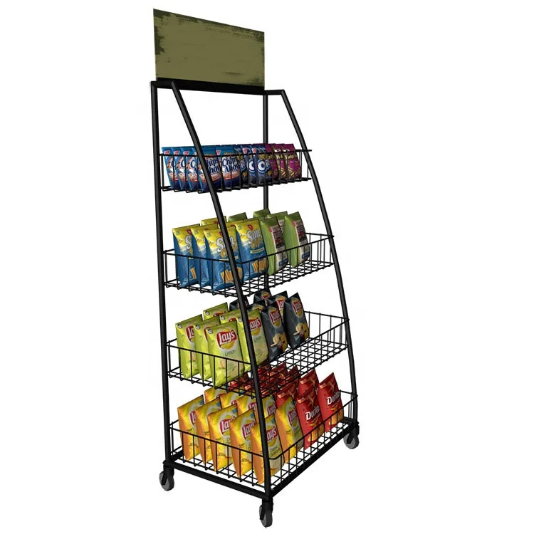 Convenience Store Multilayer Steel Storage Basket Stand Floor Rack Retail Metal Wire Bulk Food Snack Display Stand
