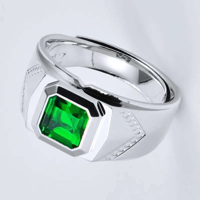
Sterling Silver Jewelry Lab Grown Emerald Square Gemstone Solitaire Ring For Men 
