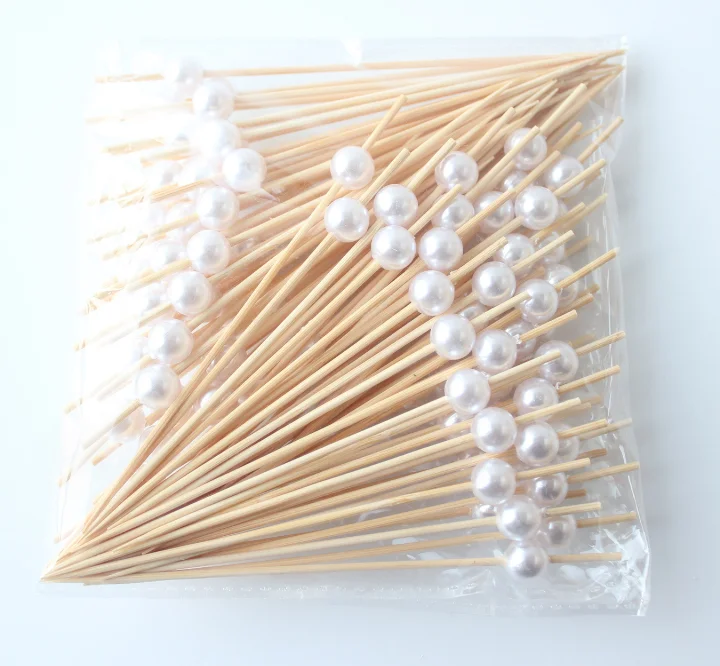 Round White Pearl Disposable  Bamboo Cocktail Sandwich Fruit Sticks
