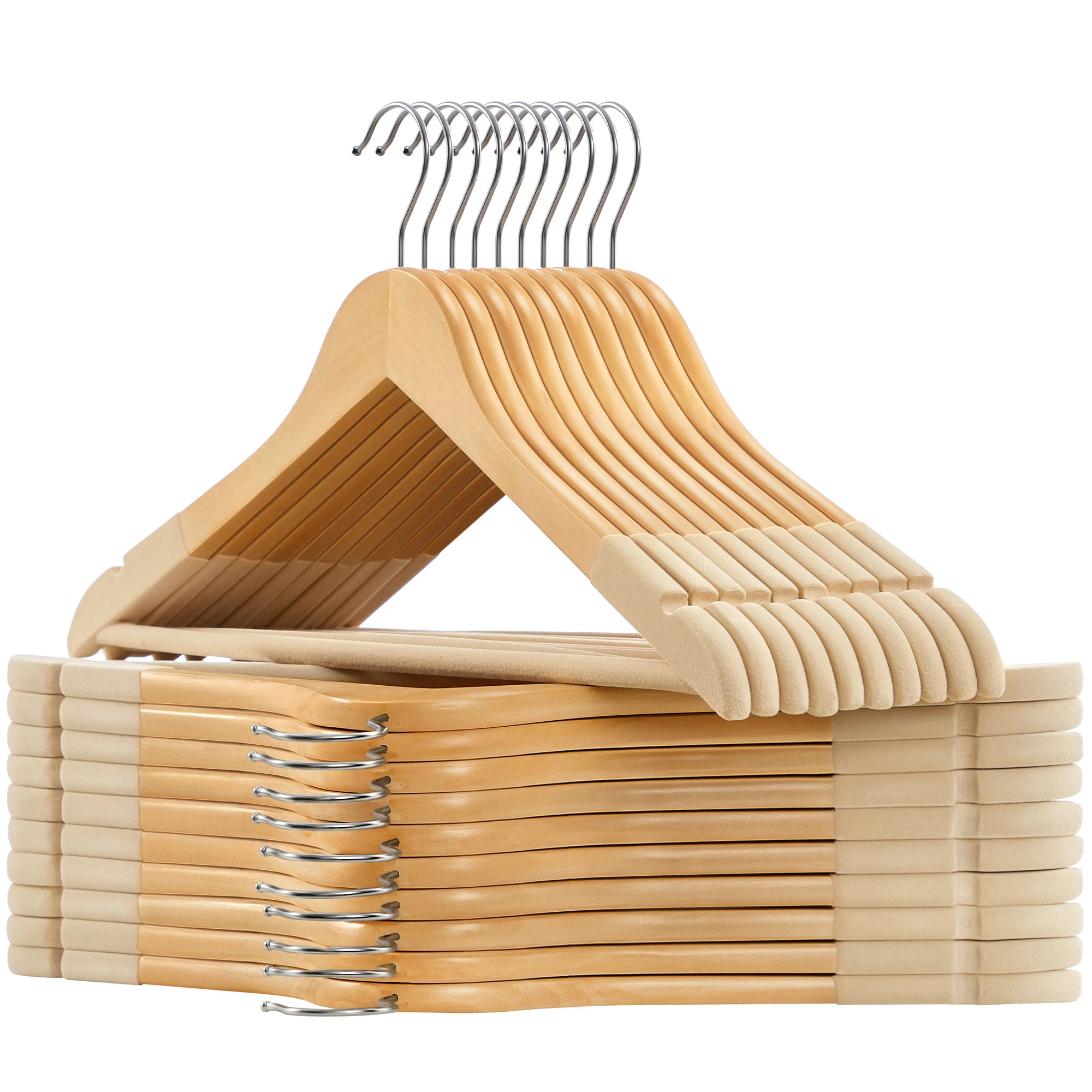 SONGMICS  20-Pack Clothes Hangers with Shoulder Grooves and 360° Swivel Hook Non-Slip Coat Hangers Rubber Coated Wooden Hanger