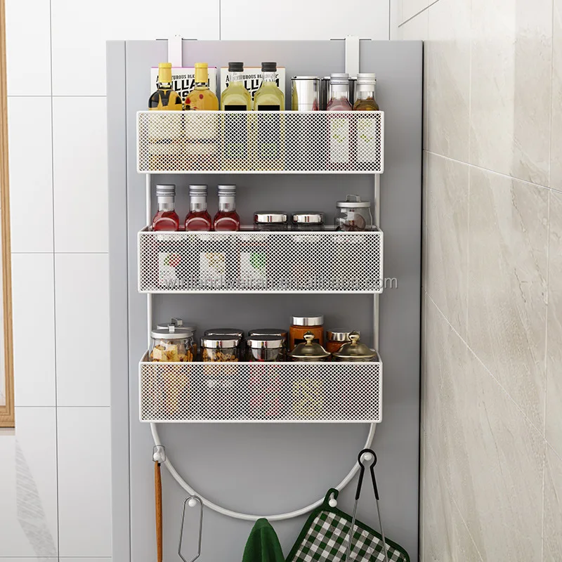 New in 2024 Metal Wire Refrigerator Hanging Basket stick on refrigerator With Hook