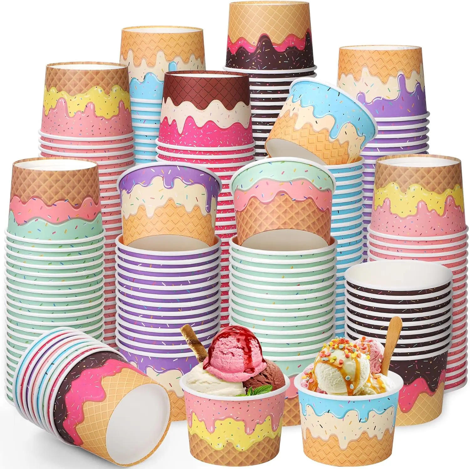 Custom Logo Printed Ice Cream Cup Single Wall Frozen Yogurt Gelato Bowls 5oz-20oz Disposable Paper Ice Cream Containers