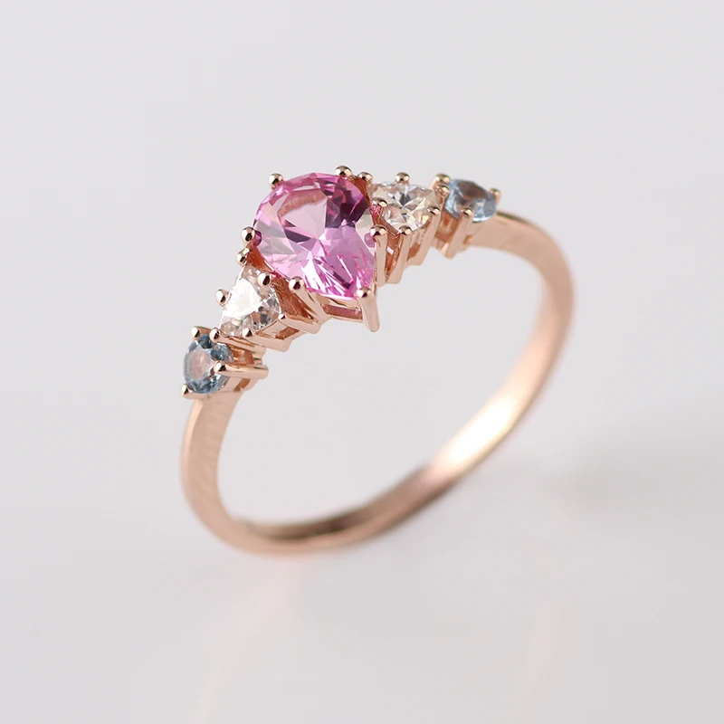 5*7mm Ruby Gemstone Solid 14K Rose Gold Engagement Gold Wedding Ring Pear Cut Ring for Ladies