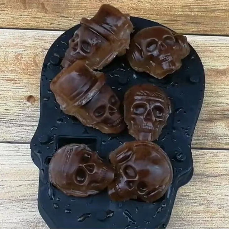 3D Skull Ice Mold Tray Whiskey Ice Silicone Flexible Ice Maker for Cocktails Jelly Candy Chocolate