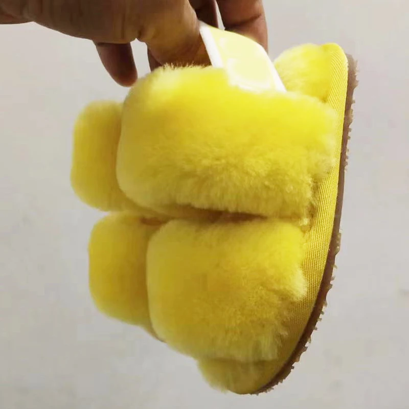 Детские зимние модные Плюшевые Пушистые босоножки и тапочки с открытым носком для малышей