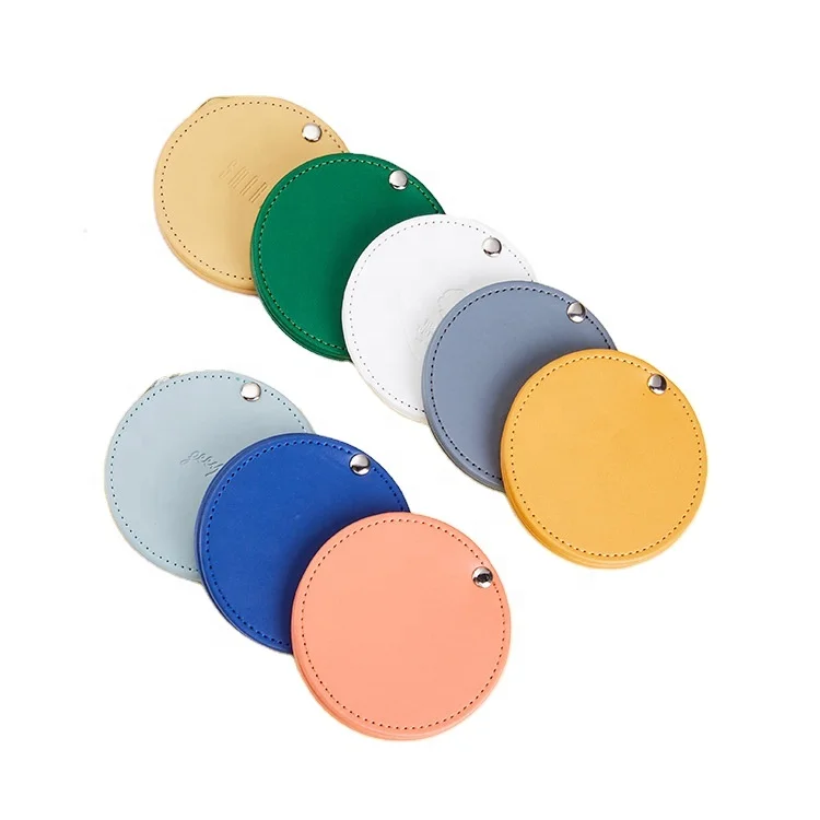 Portable PU leather makeup mirror pocket round rotating mirror gift decor mirror wholesale