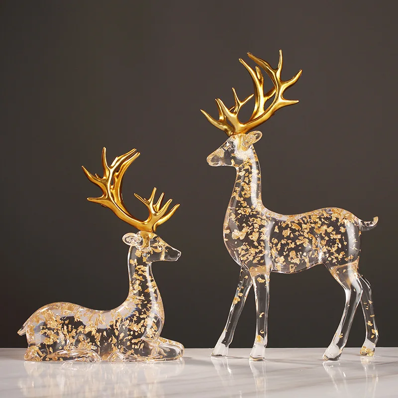 Ever Bright Nordic Luxury Resin Transparent Gold Foil Deer Decorative Objects For Home Decoration
