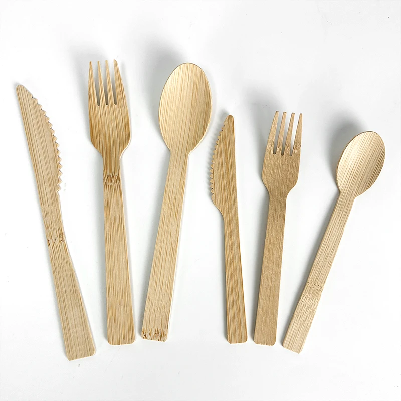 Takeaway use compostable biodegradable forks disposable spoon fork knife kit travel wooden bamboo fiber disposable cutlery set