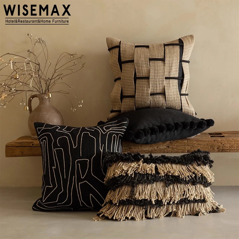 WISEMAX FURNITURE Nordic Creative Design Black Gray Home Decor Bedroom Fabric Cushion Hotel Home Sofa Pillows For Living Room