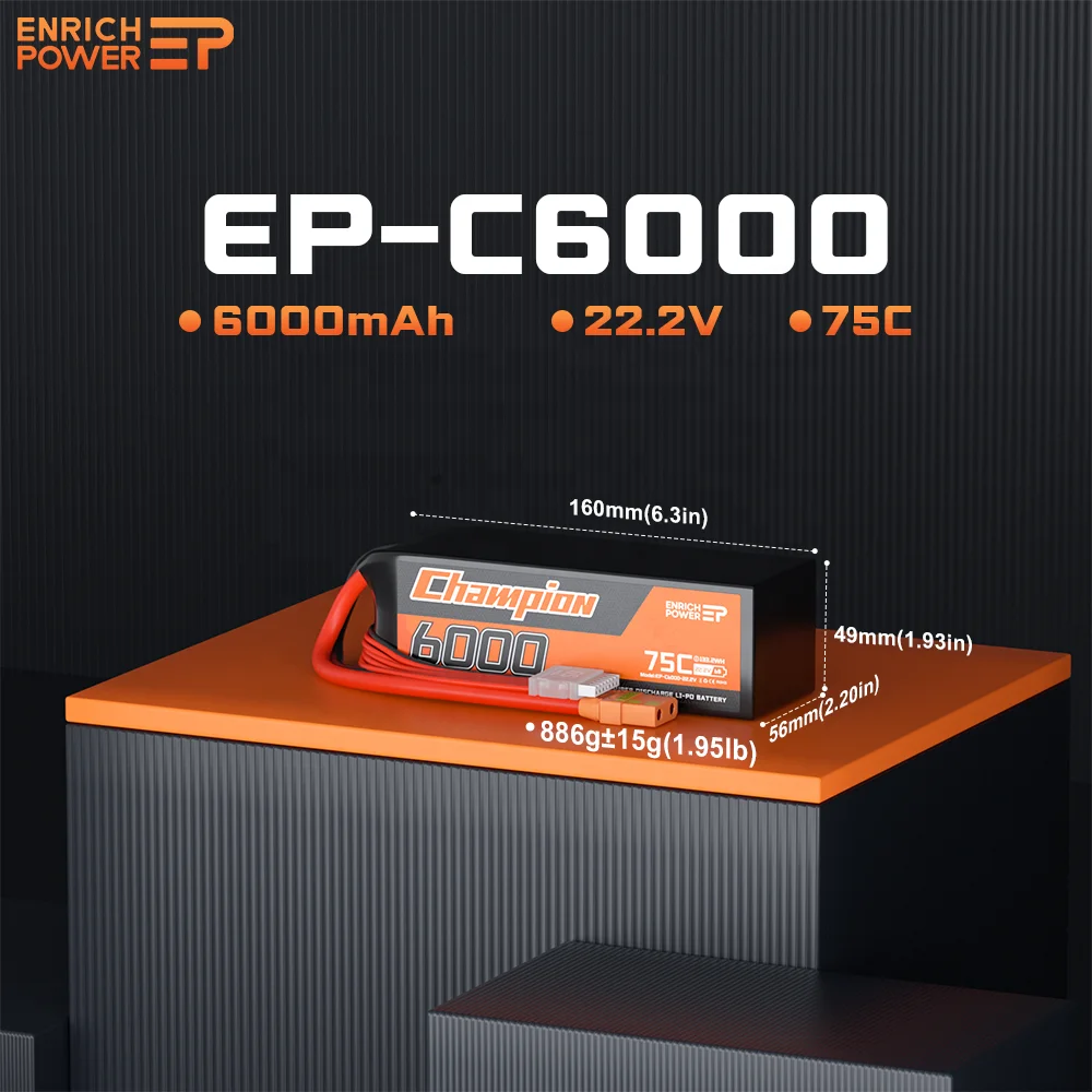 EP 22.2V 6S Lipo Battery 6000mAh 75C Lipo Battery with XT90S for RC Quadcopter Drone and FPV Model