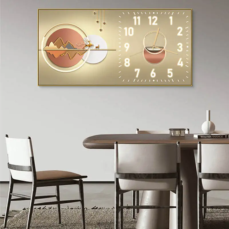 Custom wall clock Nordic style abstract geometry with deer painting wall art Deco living room crystal porcelain painting