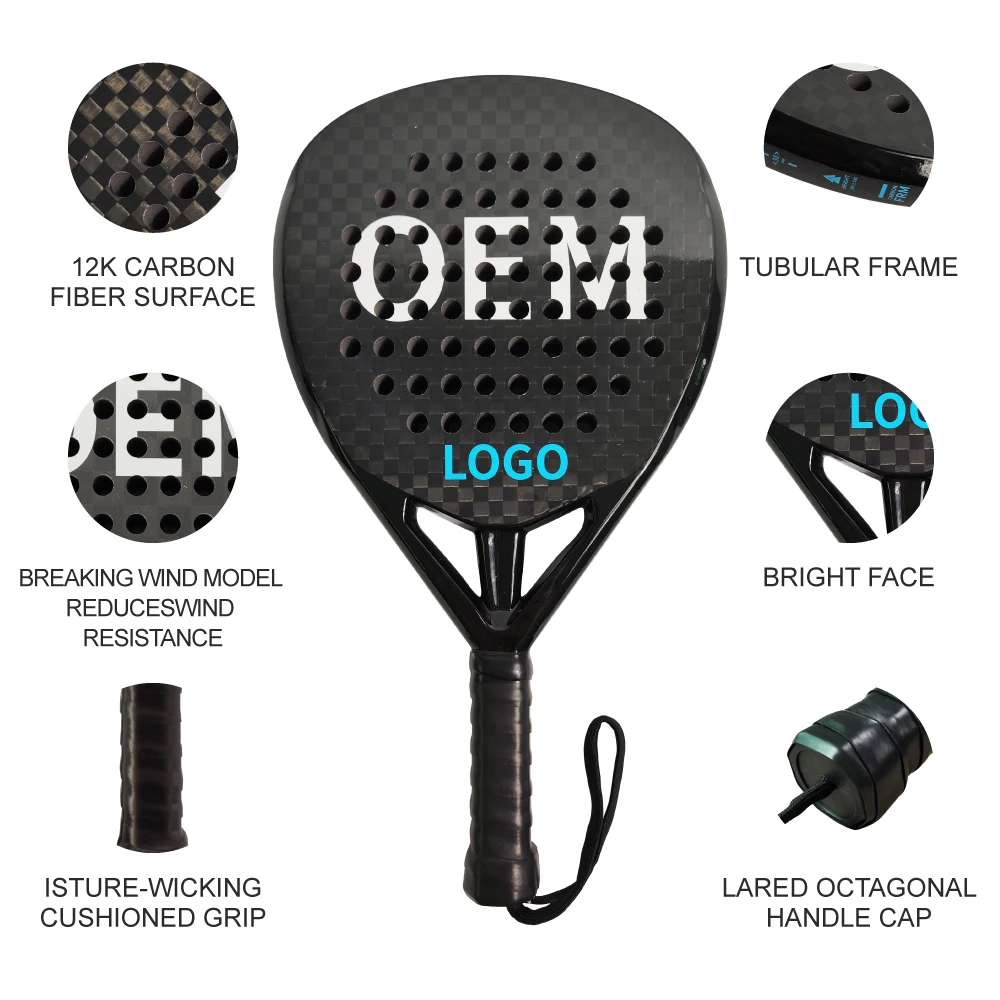 Good Quality 24K 9.1 Black Carbon 6K Eva Foam Soft Reanox Padel Racket