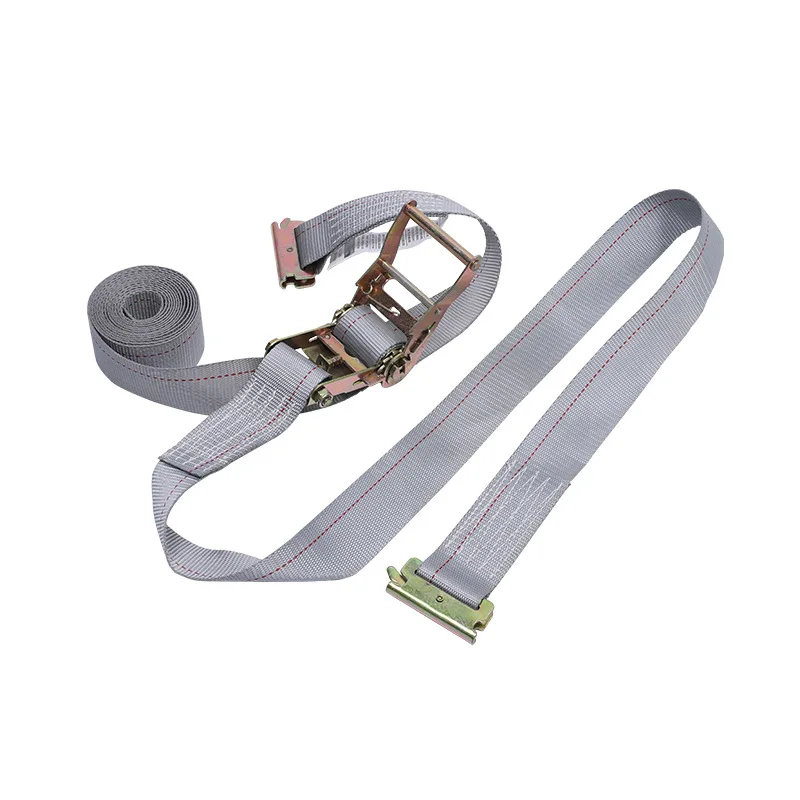 Hot sale lockable ratchet lashing belt car tie down logistic strap with E-fitting with grey webbing