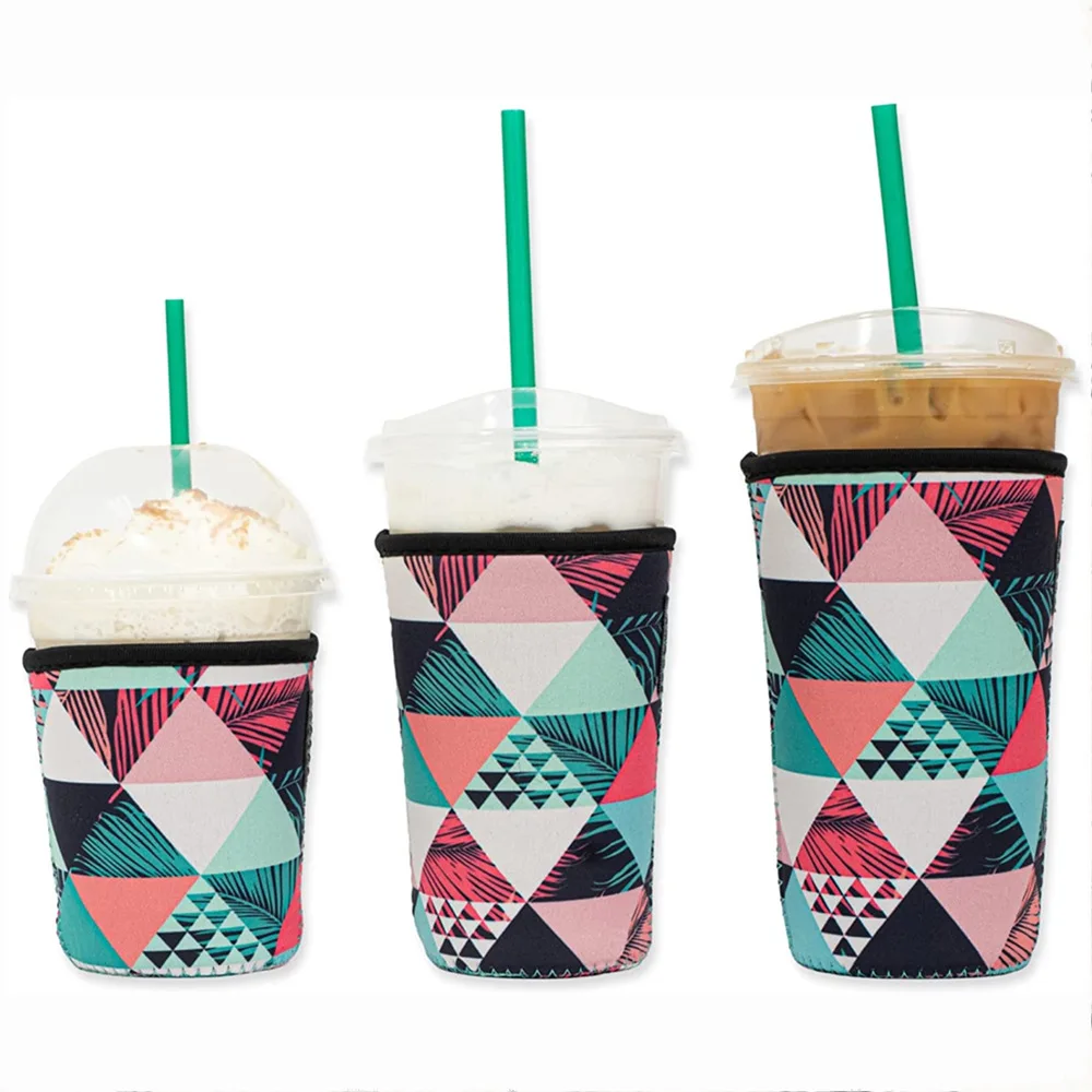 Waterproof  Printed Reusable Beverages Cover Holder Neoprene Iced Coffee Cup Insulator Sleeve Coffee Coozies for Cold Drinks