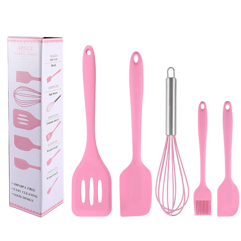 5 Pieces In 1 Set Silicone Kitchen Accessories Cooking Tools Silicone Kitchen Utensils With Wooden Handles