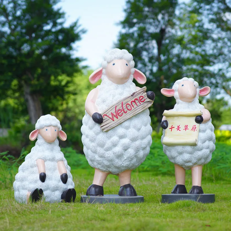FRP cartoon sheep sculpture kindergarten outdoor ornaments garden courtyard lawn decoration landscape sketch