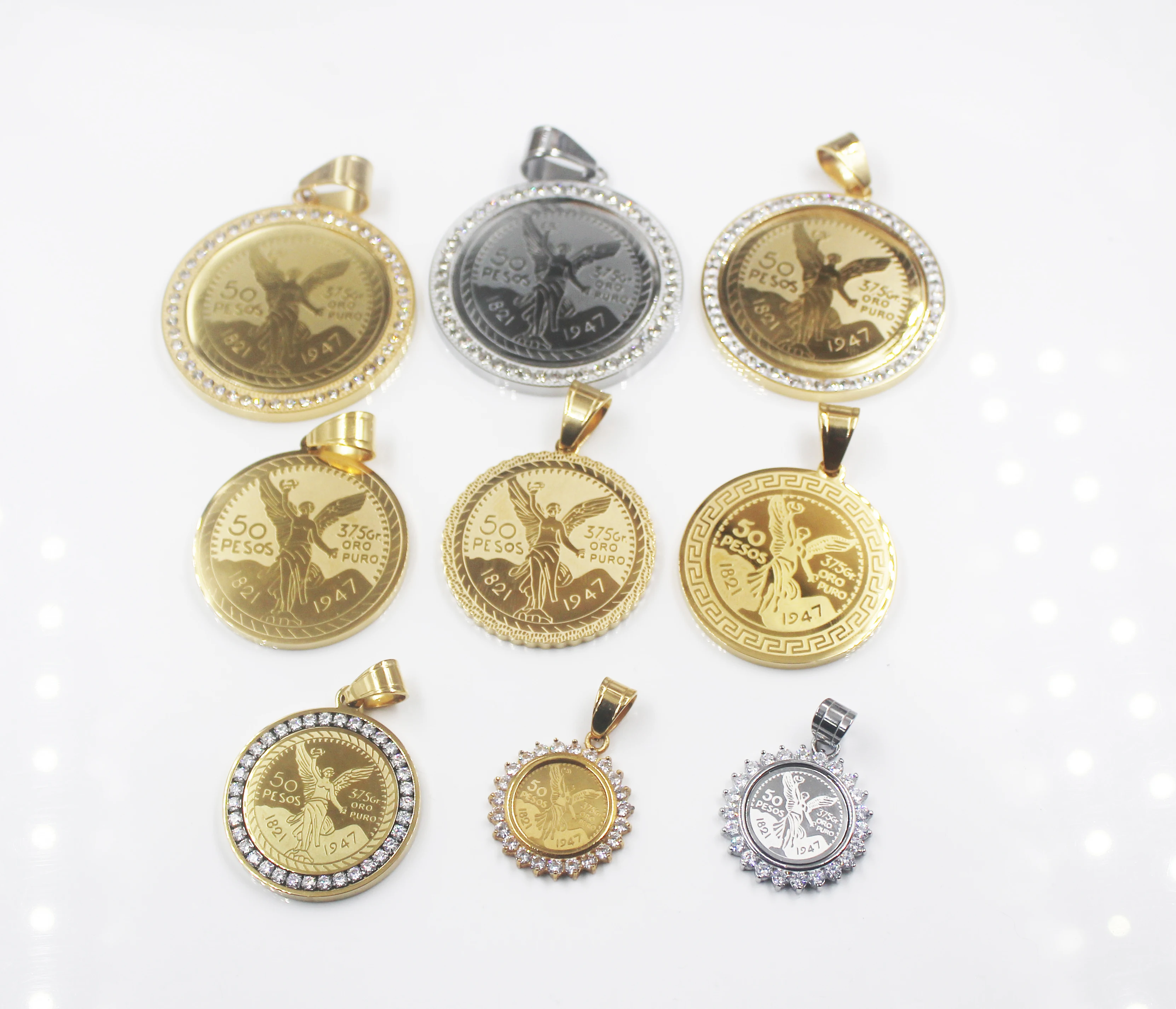 BMZ 2023 custom stainless Mexico coin jewelry pendant gold and sliver 30/35/40mm