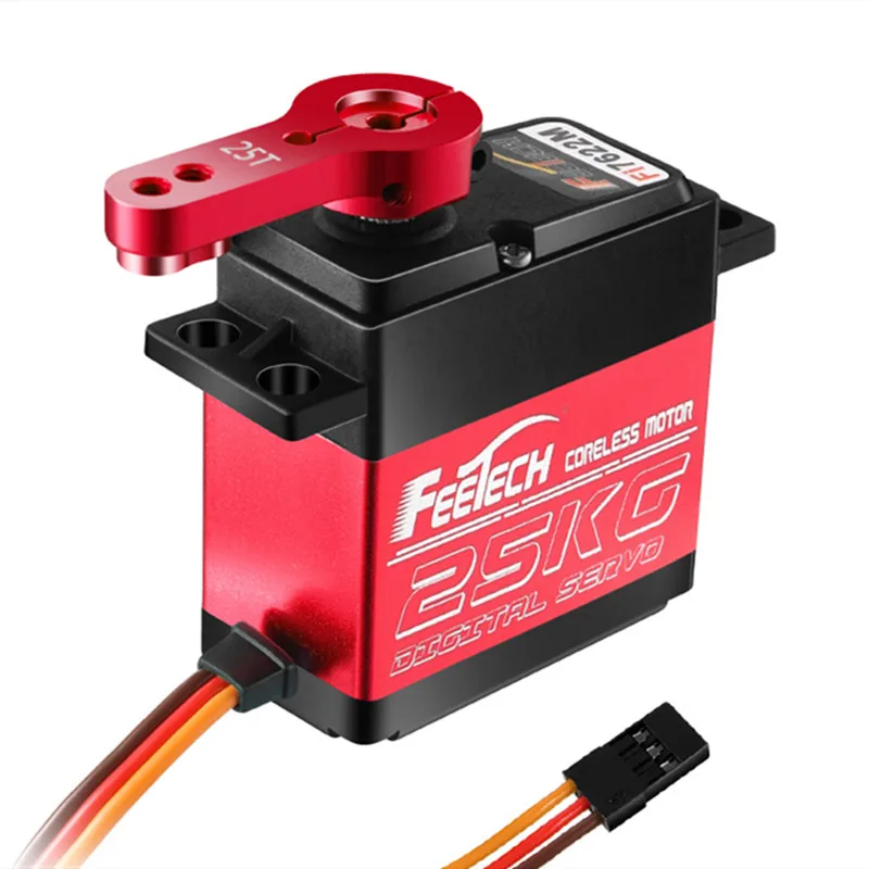 Feetech 7.4V High Torque 25kg.cm Digital Servo Unisex Steel Gears with Red Aluminum Middle Case Coreless Motor FI7625M for Cars