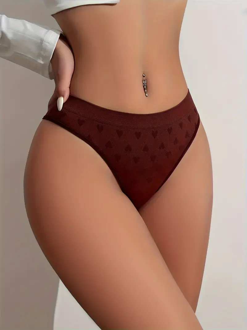 Custom High Waist Plus Size Soft Solid Heart Jacquard Comfy Stretchy Breathable Seamless Cotton Women Underwear Panties